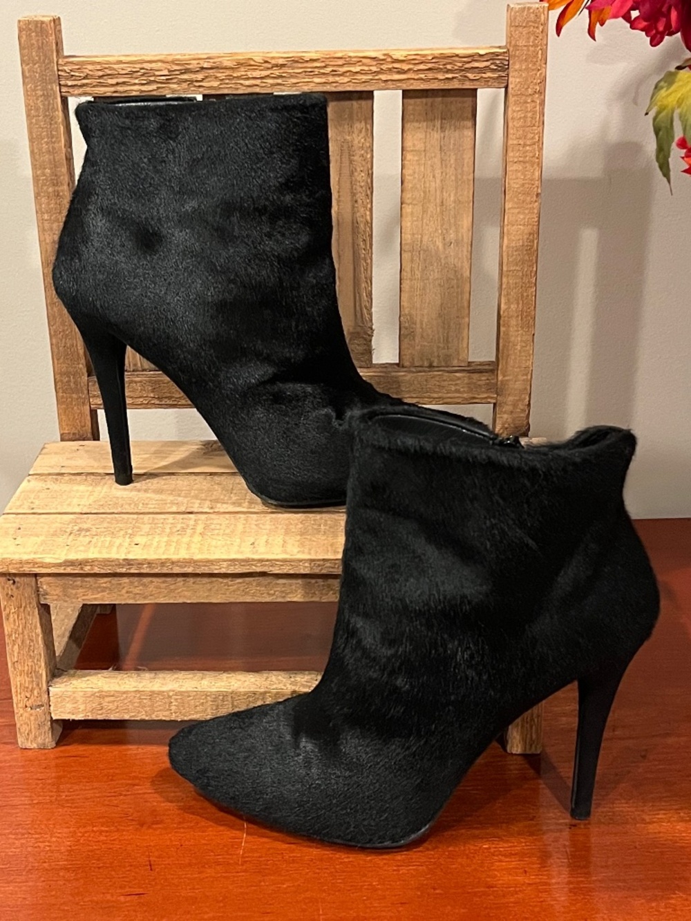 Stuart Weitzman Black Pony Hair Stiletto Ankle Boots 7.5